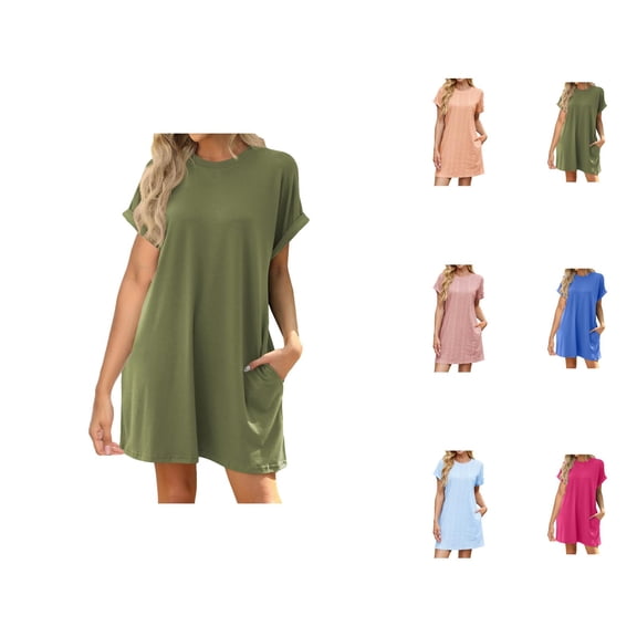 Tshirt Dress Women Summer Short Sleeve Crewneck Loose Fit Beach Mini Dresses with Pockets T Shirt Dresses for Women