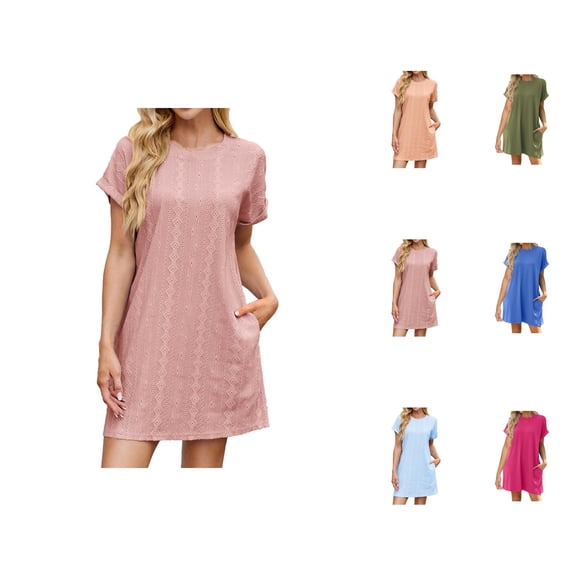 Tshirt Dress Women Summer Short Sleeve Crewneck Loose Fit Beach Mini Dresses with Pockets T Shirt Dresses for Women