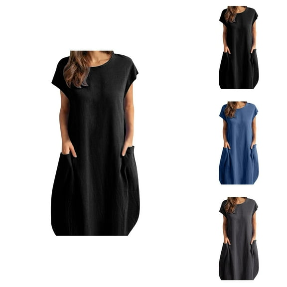 Tshirt Dress Women Summer Short Sleeve Crewneck Loose Fit Casual Beach Dresses with Pockets T Shirt Dresses for Women