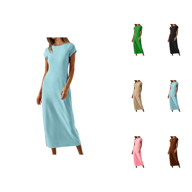 Tshirt Dress Women Summer Short Sleeve Crewneck Loose Fit Casual Beach Long  Maxi Dresses T Shirt Dresses for Women