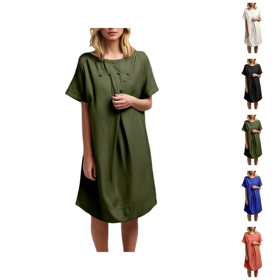 Tshirt Dress Women Summer Short Sleeve Crewneck Loose Fit Casual Knee Length Midi Dresses T Shirt Dresses for Women