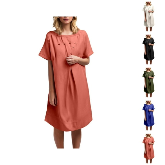 Tshirt Dress Women Summer Short Sleeve Crewneck Loose Fit Casual Knee Length Midi Dresses T Shirt Dresses for Women