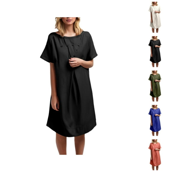 Tshirt Dress Women Summer Short Sleeve Crewneck Loose Fit Casual Knee Length Midi Dresses T Shirt Dresses for Women