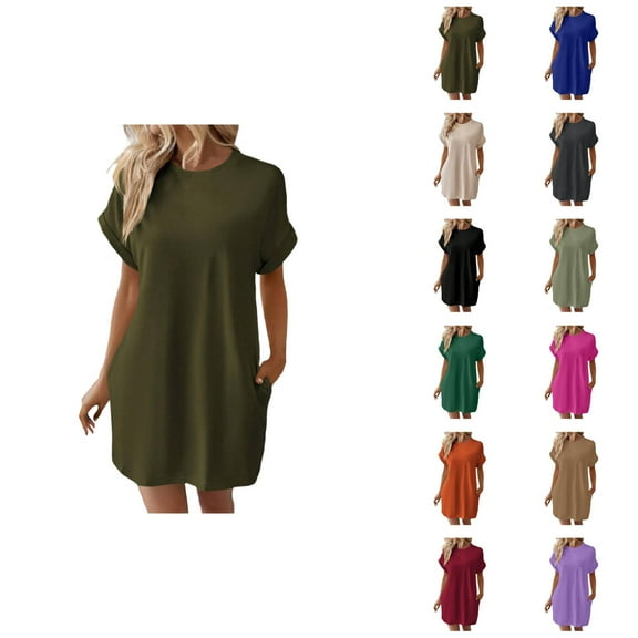 Tshirt Dress Women Summer Short Sleeve Crewneck Loose Fit Casual Mini Dresses with Pockets T Shirt Dresses for Women