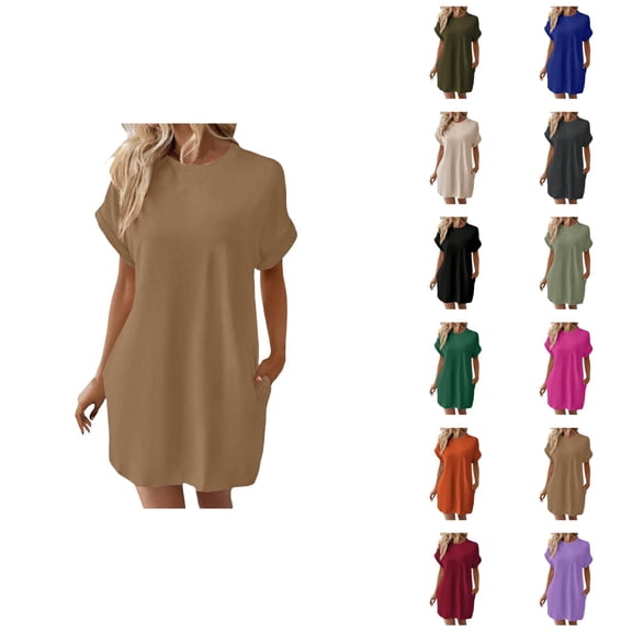 Tshirt Dress Women Summer Short Sleeve Crewneck Loose Fit Casual Mini Dresses with Pockets T Shirt Dresses for Women