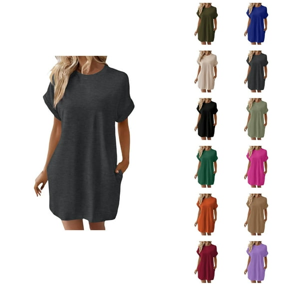 Tshirt Dress Women Summer Short Sleeve Crewneck Loose Fit Casual Mini Dresses with Pockets T Shirt Dresses for Women