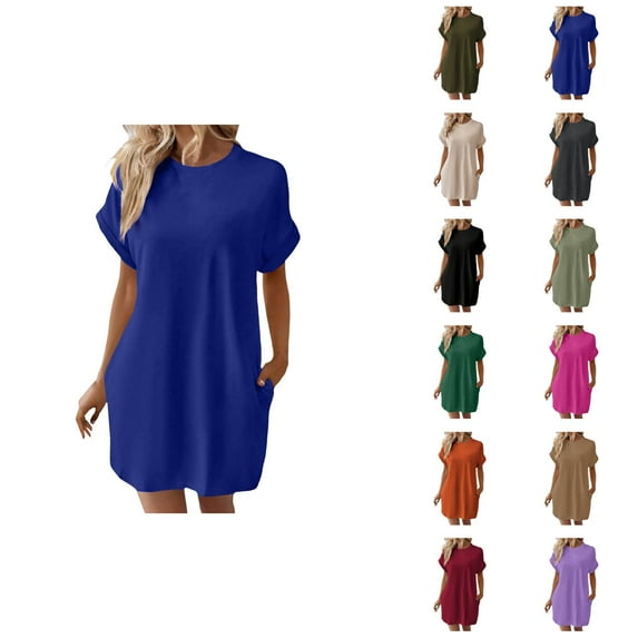 Tshirt Dress Women Summer Short Sleeve Crewneck Loose Fit Casual Mini Dresses with Pockets T Shirt Dresses for Women