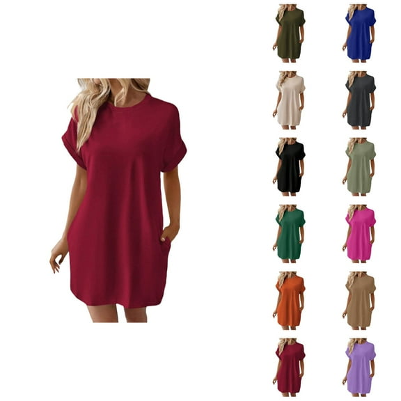 Tshirt Dress Women Summer Short Sleeve Crewneck Loose Fit Casual Mini Dresses with Pockets T Shirt Dresses for Women