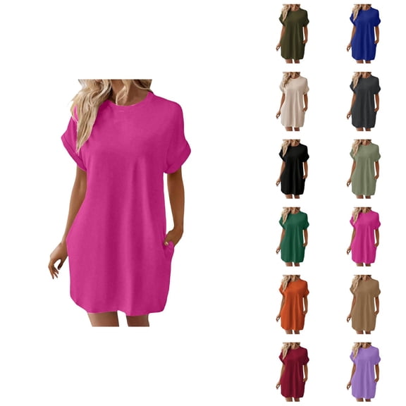 Tshirt Dress Women Summer Short Sleeve Crewneck Loose Fit Casual Mini Dresses with Pockets T Shirt Dresses for Women
