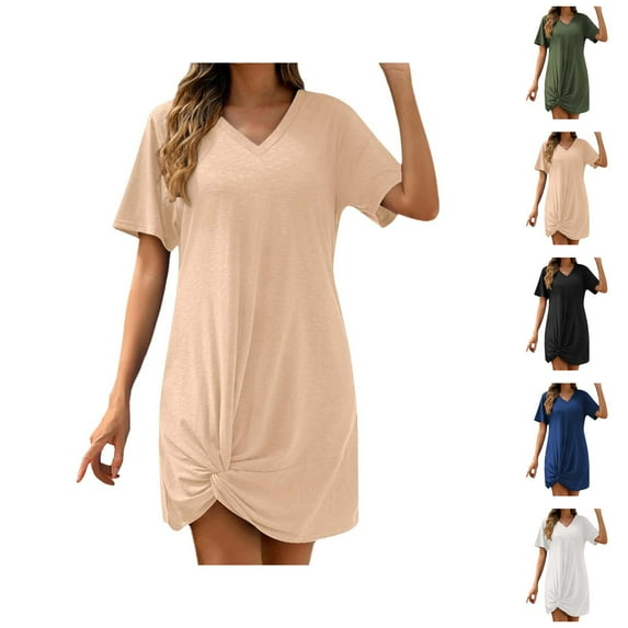 Tshirt Dress Women Summer Short Sleeve V Neck Knot Casual Beach Vacation Mini Dresses T Shirt Dresses for Women