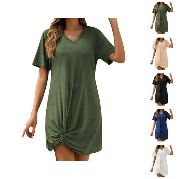 Tshirt Dress Women Summer Short Sleeve V Neck Knot Casual Beach Vacation Mini Dresses T Shirt Dresses for Women