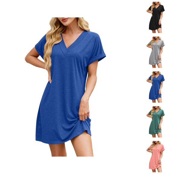 Tshirt Dress Women Summer Short Sleeve V Neck Loose Fit Casual Lightweight Mini Dresses T Shirt Dresses for Women