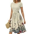 thumbnail image 1 of Tshirt Dresses Women, 2025 Summer Casual Dress Floral Belted Short Sleeve Round Neck Cocktail Beach Sundress Lightweight Wedding Guest Party Daily Wear Elegant Midi Dresses (XXL, Beige) ZMTing, 1 of 3