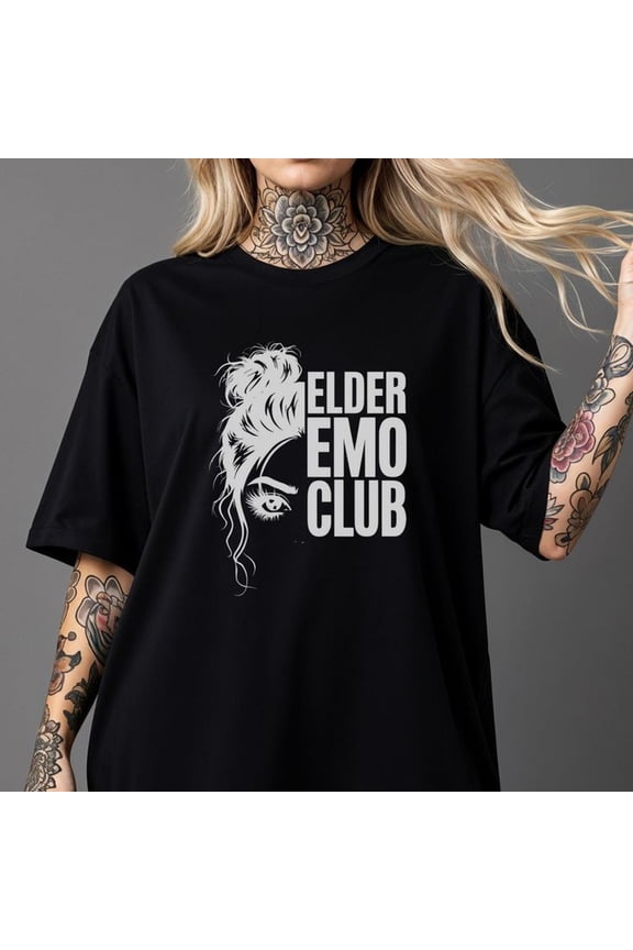 [Tshirt]Elder Emo Club Half Women Face tshirt Unisex Short Sleeve tee 1717 Alt Clothing Goth Emo Funny Music Punk Rock Shirt