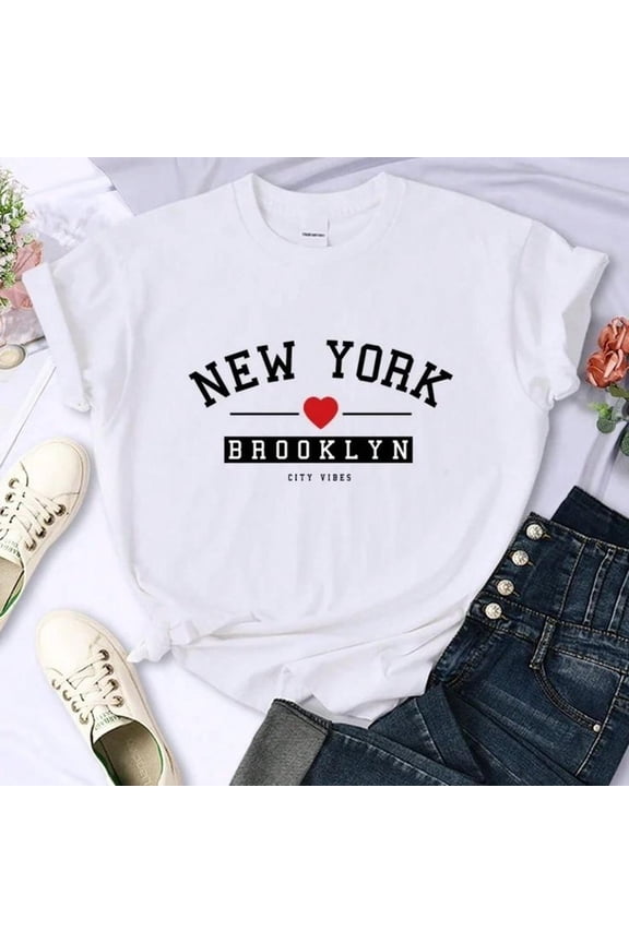 [Tshirt]New York Brooklyn City Vibes Letter Print T Shirt Women Breathable Casual Tshirt Street Hip Hop Crop Top Summer Fashion Clothes