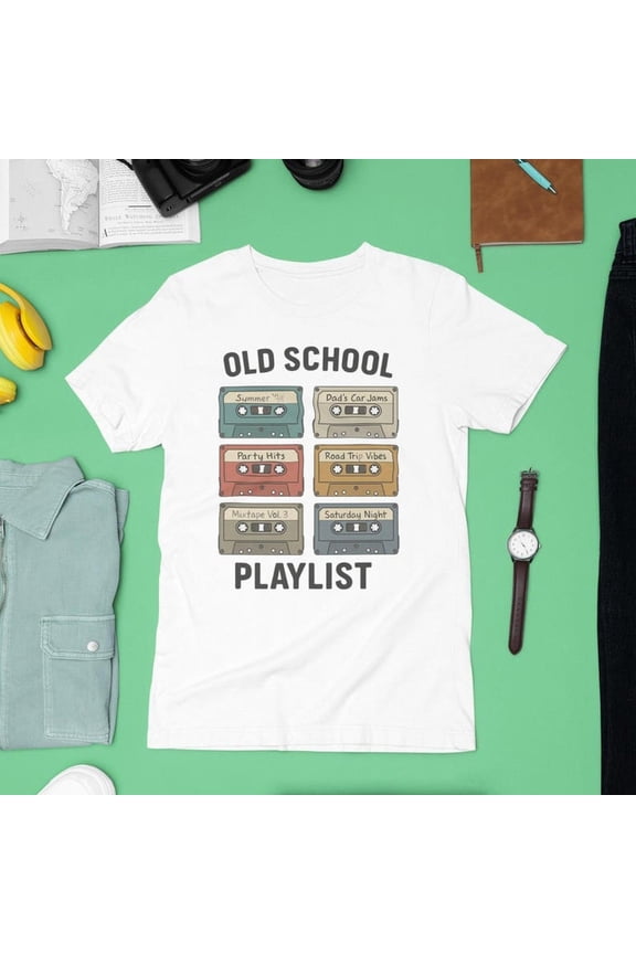 [Tshirt]Old School Playlist T-Shirt, Retro Cassette Tapes Design, 80s 90s Mixtape Vibes Tee, Vintage Music Lover Gift Shirt, Dad Jams Top