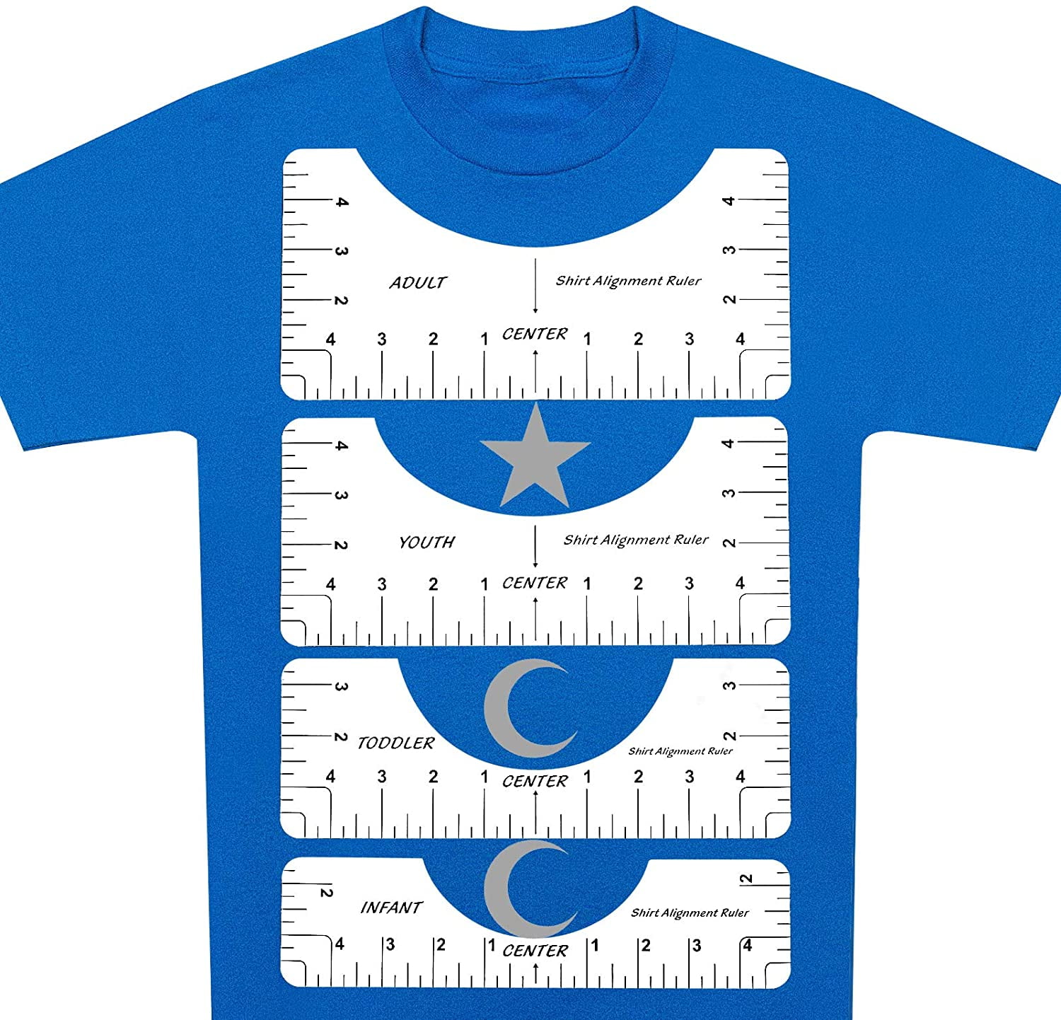 Simply Stocked Tshirt Ruler Guide for Vinyl Alignment - 4 Pcs of PVC T Shirt  Rulers to Center Designs for Heat Press - 17.5, 16, 12 and 10 Inch Guides  for T-Shirts of All Sizes (White)