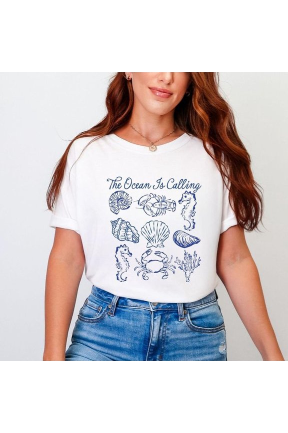 [Tshirt]Simply Sage Market The Ocean Is Calling Collage Garment Dyed Tee - S - White