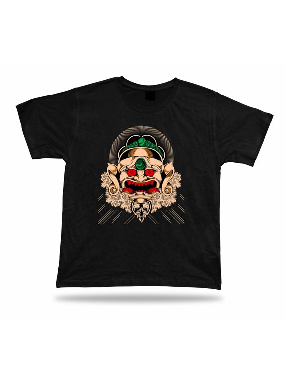 Tshirt Tee Shirt Birthday Gift Idea Evil Mask Oni Demon Fangs Oriental Emblam