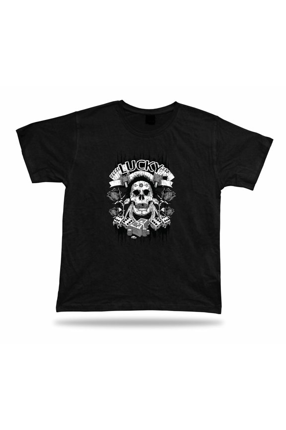 Tshirt Tee Shirt Birthday Gift Idea Lucky Skull Casino Gamble Dice Cards Rose