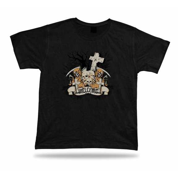 Tshirt Tee Shirt Birthday Gift Idea Welcome Cemetery Death Skull Gothic Reaper