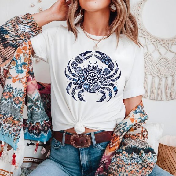 [Tshirt]Vom Meer inspiriertes Unisex Garment-Dyed T-Shirt, Komfortfarben, Krabben-Design, Strand-Vibes-Shirt, Sommerkleidung, Geschenk für Meeresliebhaber,