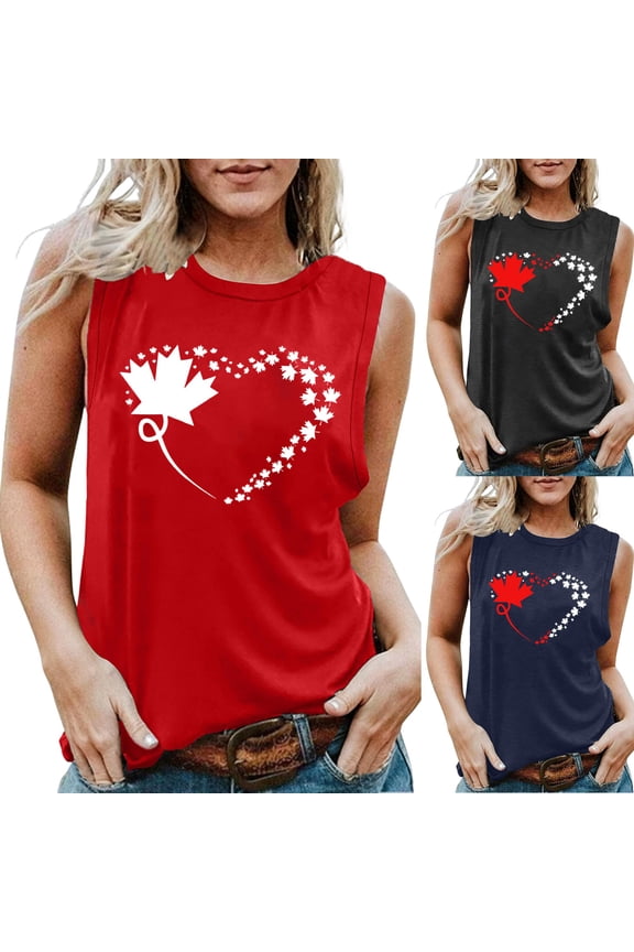 Tshirt Women Maple Graphic Crew Neck Sleeveless Boxy Tank Oversized Silhouette Fashion Edgy Casual Top Women Blouses