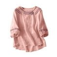 thumbnail image 1 of Tshirt for Women Summer Solid Lightweight T Shirt with Retro Embroidery Leisure Loose Fit Round Neck 3/4 Sleeve Top Casual Breathable Loungwear Womens Blouses Pink L, 1 of 5