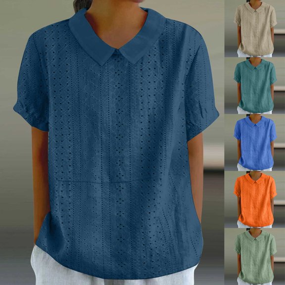 Tshirt Women Women Lapel Loose Casual Short Sleeved Blouse Top BU1 L