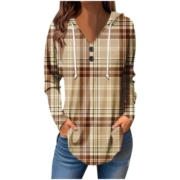 Tshirt Women Women's Casual Fashion Print V Neck Long Sleeve Button Hoodie Tops