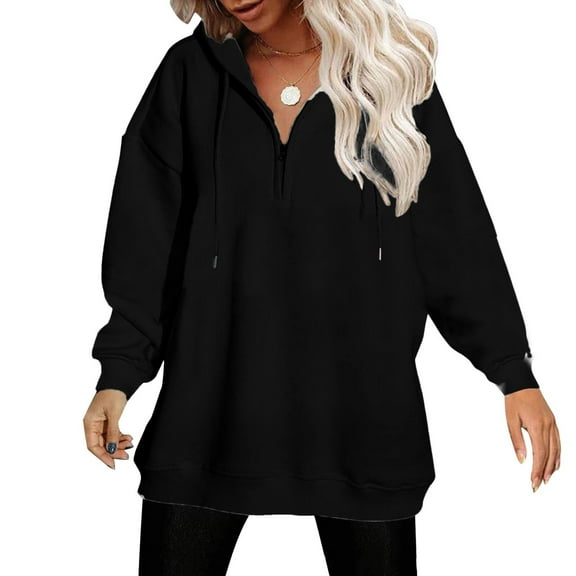 Tshirt Women Women's Fashion Casual Hooded Zipper Long Sleeve Solid Color Sweatshirt