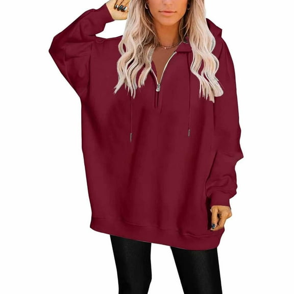 Tshirt Women Women's Fashion Casual Hooded Zipper Long Sleeve Solid Color Sweatshirt