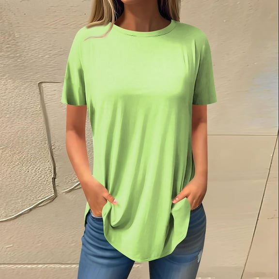 Tshirt Women Women's Fashion Casual Positive Shoulder Round Neck Solid Color Short Sleeve Pullover T-Shirt Top
