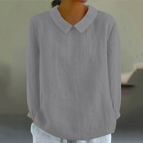Tshirt Women Women's Fashion Doll Collar Long Sleeve Loose Solid Color Shirt Casual Button Top