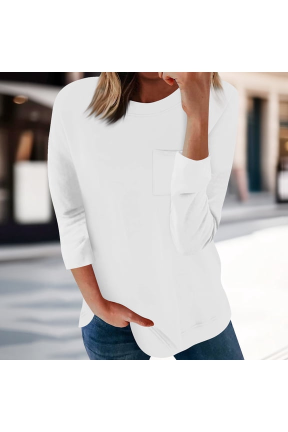 Tshirt Women Women's Fashion Leisure Seven -point Sleeve Round Neck Insert Cuff Stitching Print Top