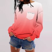 Tshirt Women Women's Fashion Long-sleeved Autumn Gradient Print Long-sleeved Round Neck Hoodie Top