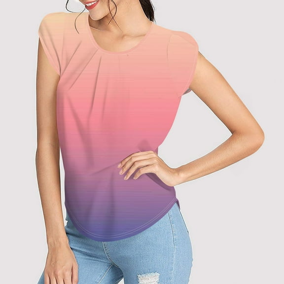 Tshirt Women Women's Fashion Printed Short-sleeved Button Round Neck Casual Tops