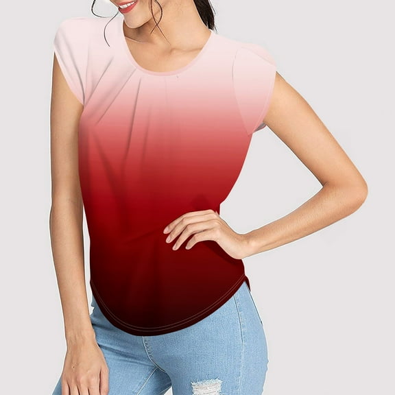 Tshirt Women Women's Fashion Printed Short-sleeved Button Round Neck Casual Tops