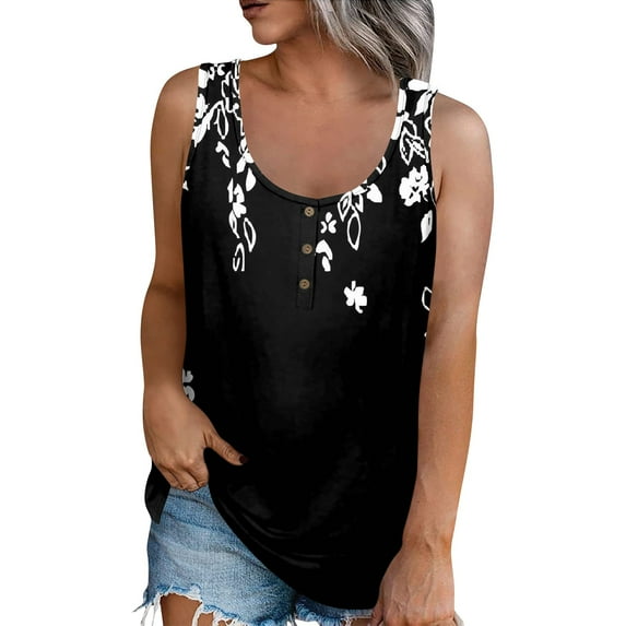 Tshirt Women Women's Fashion Summer Round Neck Tank Top Lightweight Sleeveless Print Tank Top