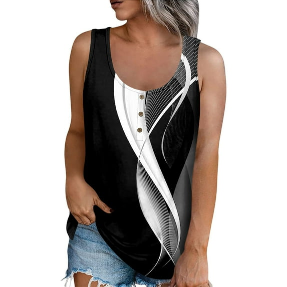 Tshirt Women Women's Fashion Summer Round Neck Tank Top Lightweight Sleeveless Print Tank Top