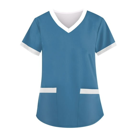 Tshirt Women Women's Fashion V-neck Short Sleeve Workwear With Pockets Printed Tops
