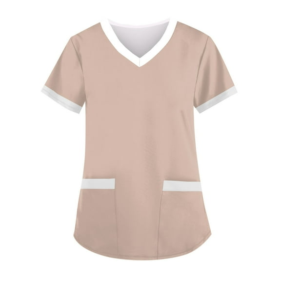 Tshirt Women Women's Fashion V-neck Short Sleeve Workwear With Pockets Printed Tops