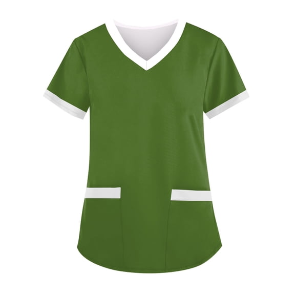 Tshirt Women Women's Fashion V-neck Short Sleeve Workwear With Pockets Printed Tops