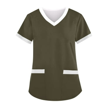 Tshirt Women Women's Fashion V-neck Short Sleeve Workwear With Pockets Printed Tops