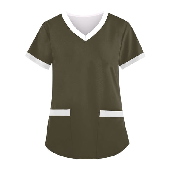 Tshirt Women Women's Fashion V-neck Short Sleeve Workwear With Pockets Printed Tops