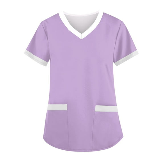 Tshirt Women Women's Fashion V-neck Short Sleeve Workwear With Pockets Printed Tops