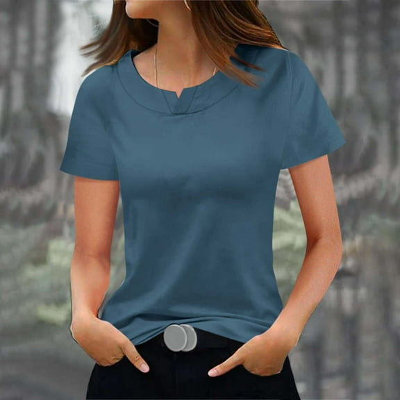 Tshirt Women Women's Fashionable Casual Solid Color Short Sleeved Round Neck T-shirt Top