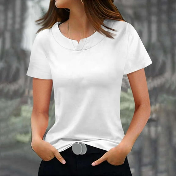 Tshirt Women Women's Fashionable Casual Solid Color Short Sleeved Round Neck T-shirt Top