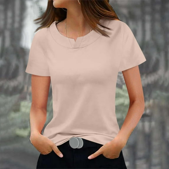 Tshirt Women Women's Fashionable Casual Solid Color Short Sleeved Round Neck T-shirt Top