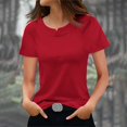thumbnail image 1 of Tshirt Women Women's Fashionable Casual Solid Color Short Sleeved Round Neck T-shirt Top, 1 of 6